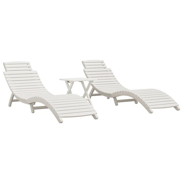 vidaXL Sonnenliegen 2 Stk. mit Tisch Wei&szlig; Massivholz Akazie