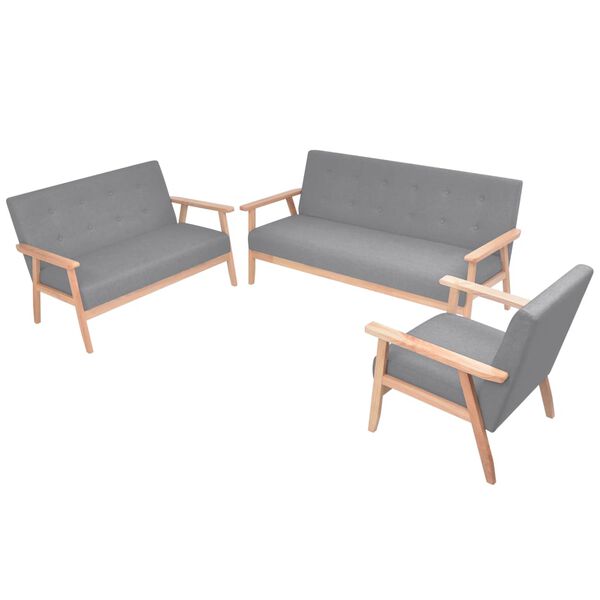 vidaXL Sofa-Set 3-tlg. Stoff Hellgrau