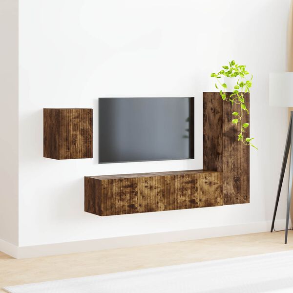 vidaXL TV-Schrankset 4 pcs Ger&auml;ucherte Eiche Holzwerkstoff