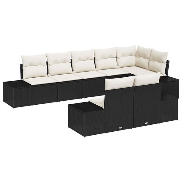 vidaXL Gartensofa-set mit Kissen 8 pcs Schwarz und Creme Poly-Rattan