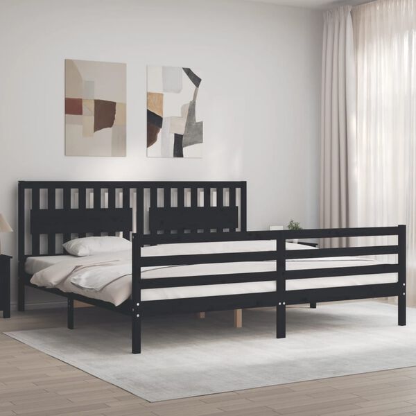 vidaXL Massivholzbett mit Kopfteil Schwarz 200x200 cm