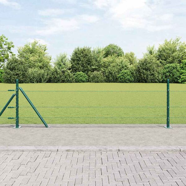 vidaXL Zaun mit Pfosten Gr&uuml;n 0,5 x 50 m PVC-beschichteter Stahl