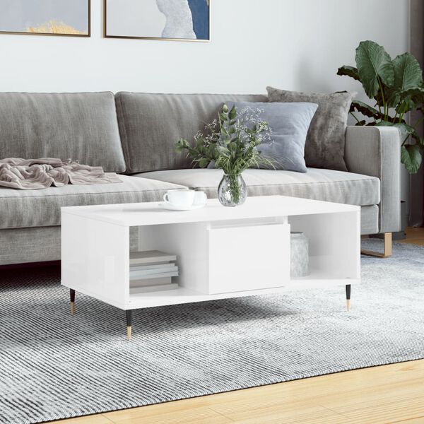 vidaXL Couchtisch Hochglanz-Wei&szlig; 90x50x36,5 cm Holzwerkstoff