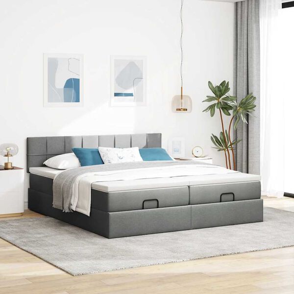 vidaXL Ottoman-Bett mit Matratzen Dunkelgrau 200x200 cm Stoff