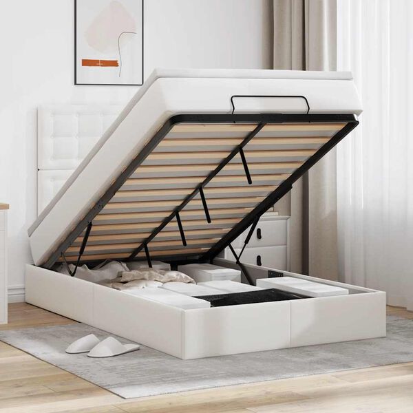 vidaXL Ottoman-Bett mit Matratze Wei&szlig; 120x190 cm Kunstleder