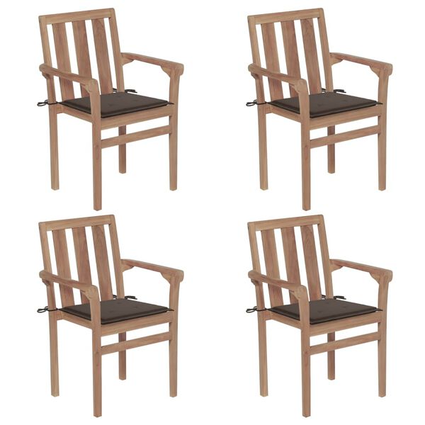 vidaXL Stapelbare Gartenst&uuml;hle mit Kissen 4 Stk. Massivholz Teak