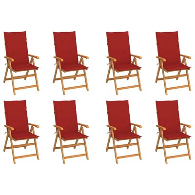 vidaXL Verstellbare Gartenstühle mit Auflagen 8 Stk. Massivholz Teak