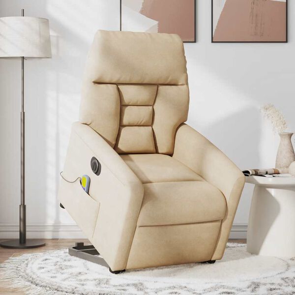 vidaXL Massagesessel Aufstehhilfe Elektrisch Creme Mikrofasergewebe