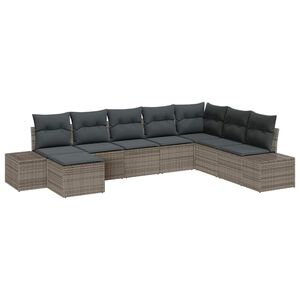 vidaXL Garten-Sofa-Set mit Kissen mit Speicher 8 pcs Grau Poly-Rattan
