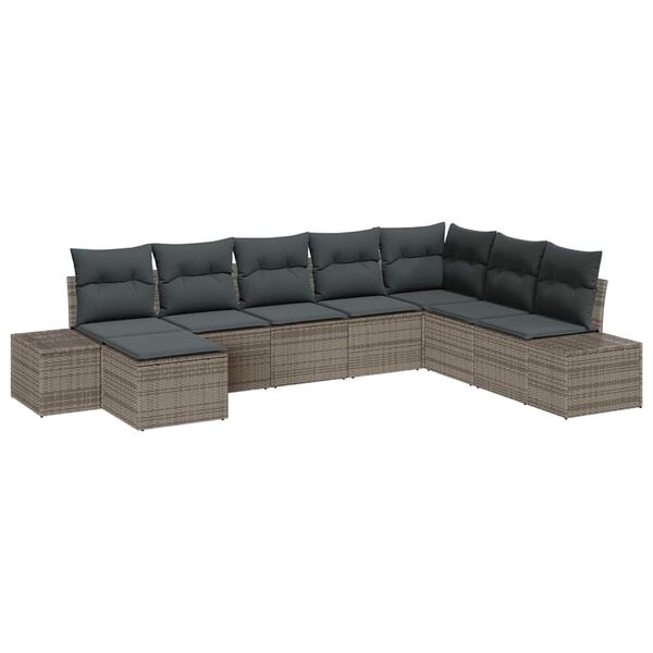vidaXL Garten-Sofa-Set mit Kissen mit Speicher 8 pcs Grau Poly-Rattan