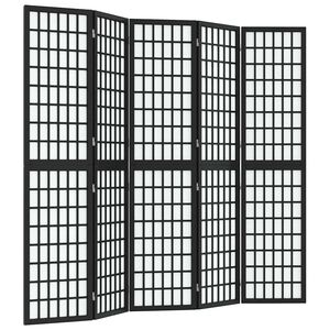 vidaXL 5-tlg. Paravent Japanischer Stil Faltbar 200x170 cm Schwarz