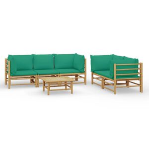 vidaXL 6-tlg. Garten-Lounge-Set mit Grünen Kissen Bambus