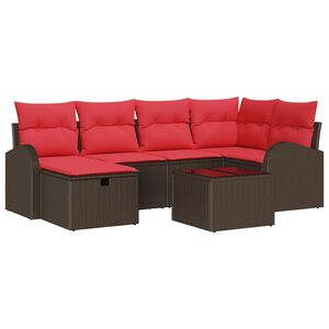 vidaXL Sofa Set mit Kissen mit Speicher Braun und Rot Poly-Rattan