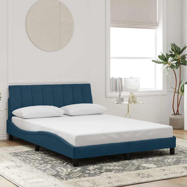 vidaXL Bettgestell mit LED ohne Matratze "Hanko" Blau 140x190 cm Samt