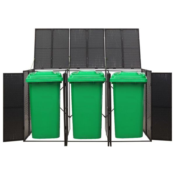 vidaXL M&uuml;lltonnenbox f&uuml;r 3 Tonnen Schwarz 207x80x117 cm Poly Rattan