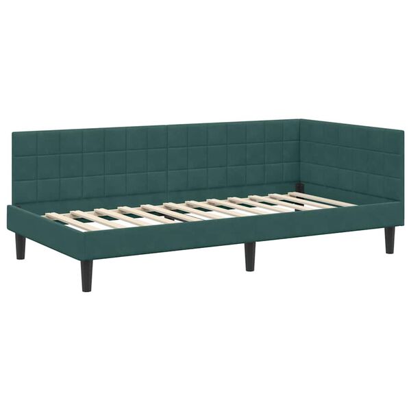 vidaXL Eckbettgestell mit Kopfteil Dunkelgr&uuml;n 90 cm x 200 cm Samt