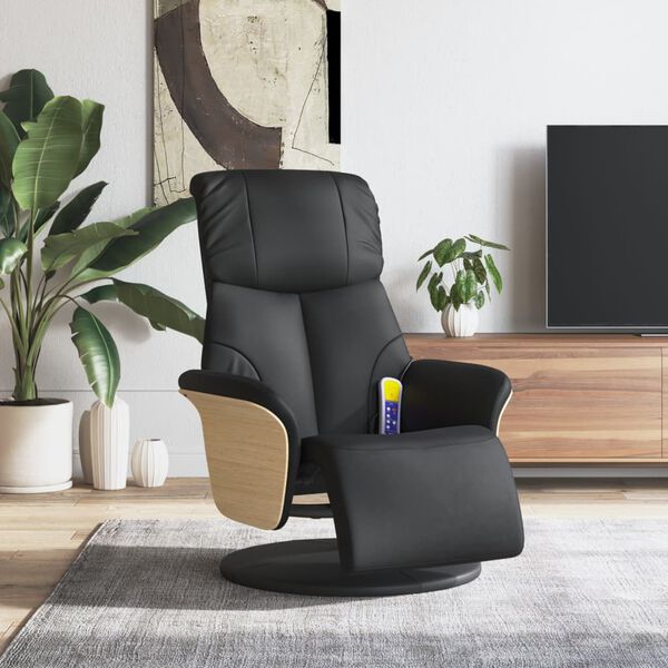 vidaXL Massagesessel mit Fu&szlig;teil Schwarz Kunstleder