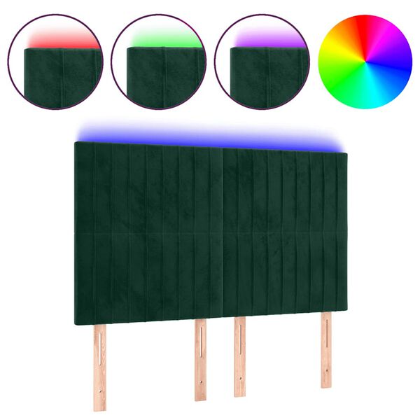 vidaXL LED Kopfteil Dunkelgr&uuml;n 144x5x118/128 cm Samt