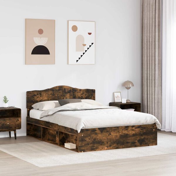 vidaXL Bettrahmen Ger&auml;ucherte Eiche 140 x 190 cm Massives Kiefernholz