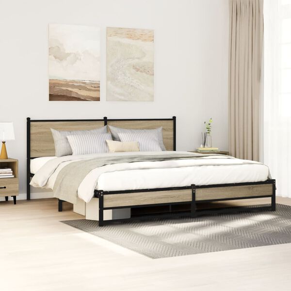 vidaXL Metallbett ohne Matratze Sonoma-Eiche 160x200 cm