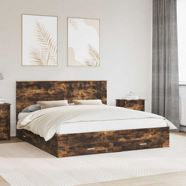 vidaXL Bettrahmen Ger&auml;ucherte Eiche 180 x 200 cm Holzwerkstoff