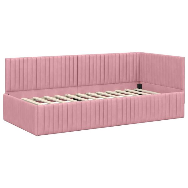 vidaXL Eckbettgestell mit Kopfteil Rosa 90 cm x 190 cm Samt