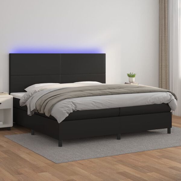 vidaXL Boxspringbett mit Matratze & LED Schwarz 200x200 cm Kunstleder