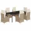 vidaXL 7-tlg. Garten-Essgruppe mit Kissen Beige Poly Rattan