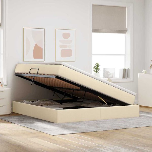 vidaXL Aufbewahrungsbett mit Matratze Creme 160 x 200 cm Polyester