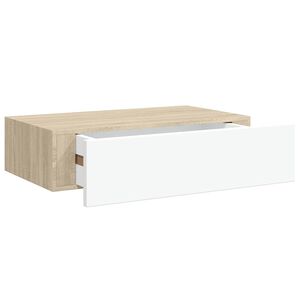 vidaXL Wandmontiertes Schubladenregal Eiche und Wei&szlig; 40 x 23,5 x 10 cm MDF