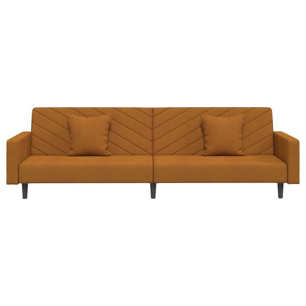 vidaXL Schlafsofa 2-Sitzer mit 2 Kissen Braun Samt