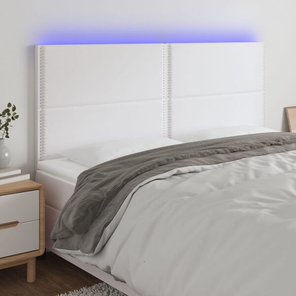 vidaXL LED Kopfteil Wei&szlig; 200x5x118/128 cm Kunstleder