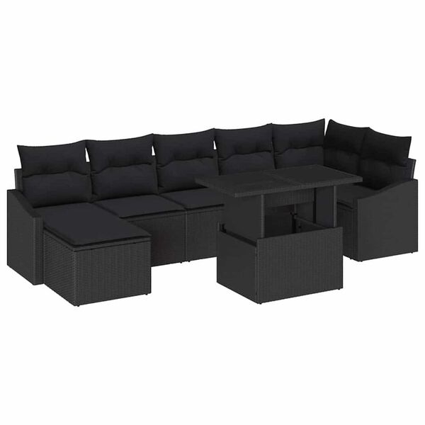 vidaXL Garten-Sofa-Set mit Kissen mit Speicher 8 pcs Schwarz