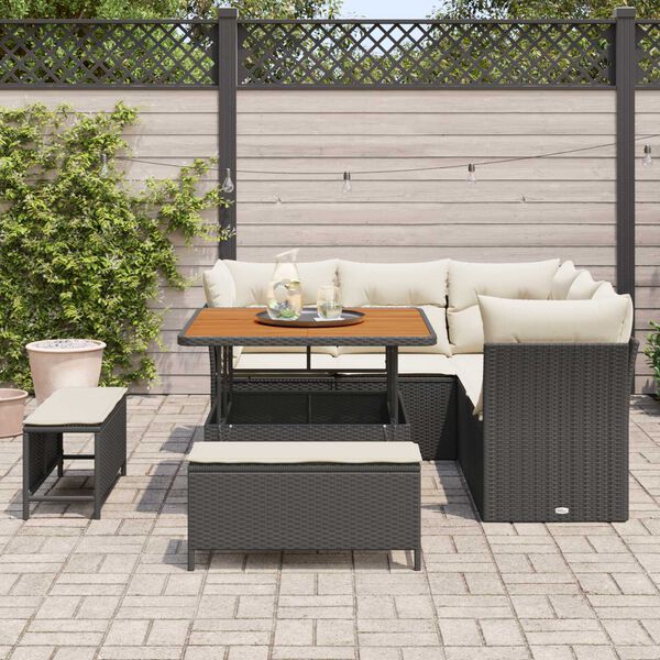 vidaXL Garten-Sofa-Set mit Kissen mit Speicher 8 pcs Schwarz und Creme
