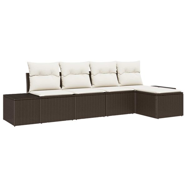 vidaXL Garten-Sofa-Set mit Kissen 5 pcs Braun Poly-Rattan