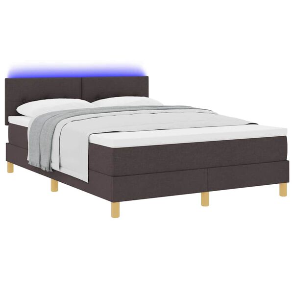 vidaXL LED Boxspringbett mit Matratze Dunkelbraun 140 x 200 cm Stoff