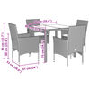 vidaXL 5-tlg. Garten-Essgruppe mit Kissen Schwarz Poly Rattan und Glas