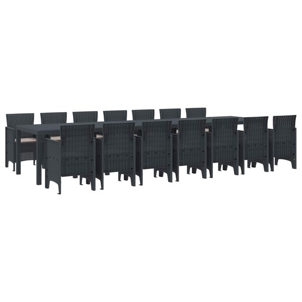 vidaXL Garten-Esszimmergarnitur mit Kissen 15 pcs Anthrazit PP