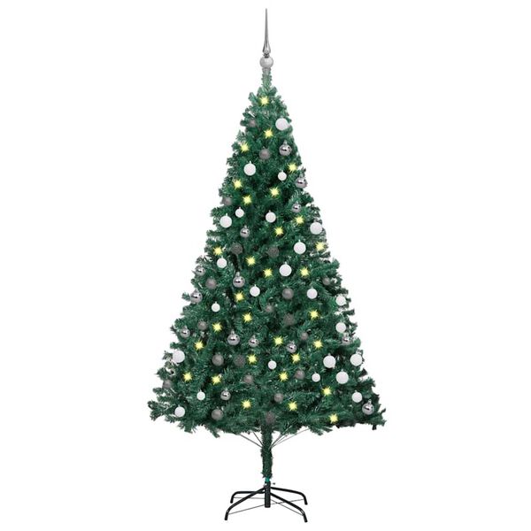 vidaXL K&uuml;nstlicher Weihnachtsbaum mit Beleuchtung & Kugeln Gr&uuml;n 180 cm