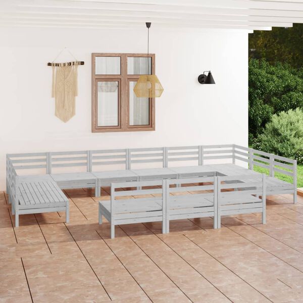 vidaXL 13-tlg. Garten-Lounge-Set Wei&szlig; Massivholz Kiefer