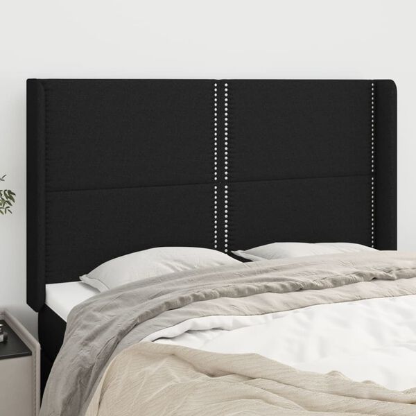vidaXL Kopfteil mit Ohren Schwarz 147x16x118/128 cm Stoff