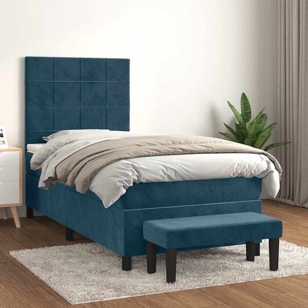 vidaXL Boxspringbett mit Matratze Dunkelblau 80x200 cm Samt