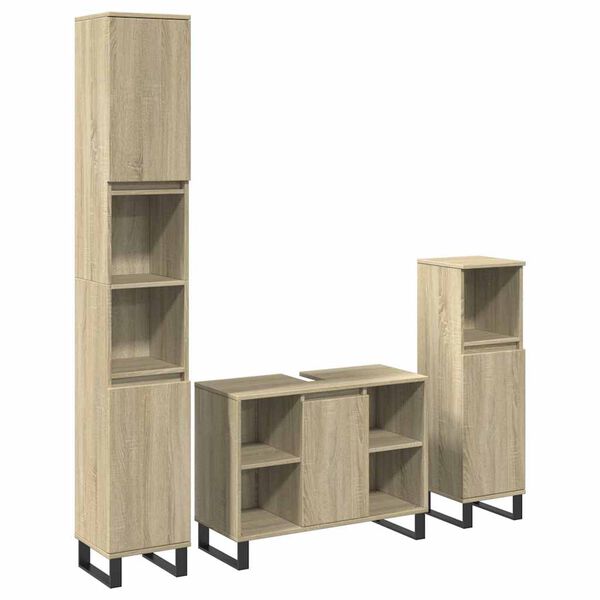 vidaXL 3-tlg. Badm&ouml;bel-Set Sonoma-Eiche Holzwerkstoff