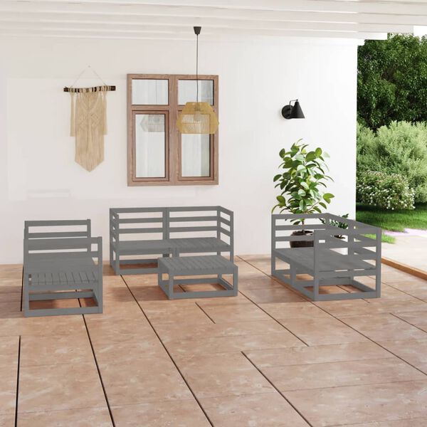 vidaXL 7-tlg. Garten-Lounge-Set Grau Massivholz Kiefer