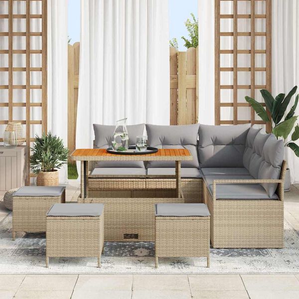 vidaXL Garten-Sofa-Set mit Kissen mit Kissen 9 pcs Beige und Hellgrau
