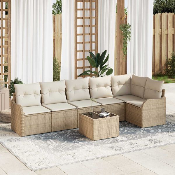 vidaXL Garten-Sofa-Set mit Kissen mit Speicher 7 pcs Braun Poly Rattan
