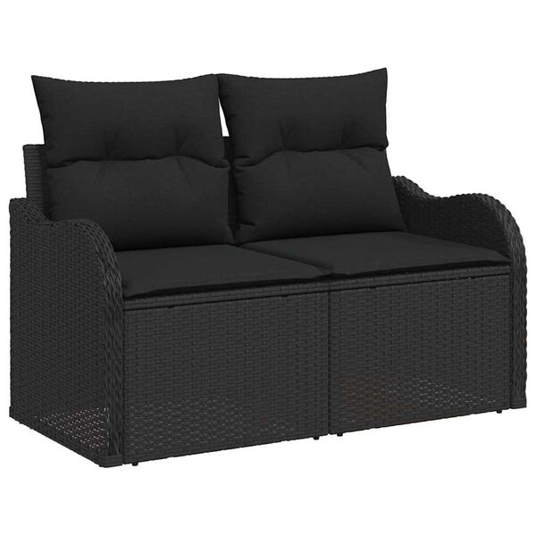 vidaXL Gartensofa-set mit Kissen 3 pcs Schwarz Poly-Rattan