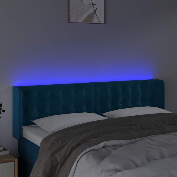 vidaXL LED Kopfteil Dunkelblau 147x16x78/88 cm Samt