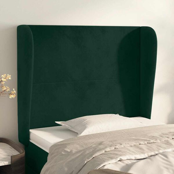 vidaXL Kopfteil mit Ohren Dunkelgr&uuml;n 83x23x118/128 cm Samt