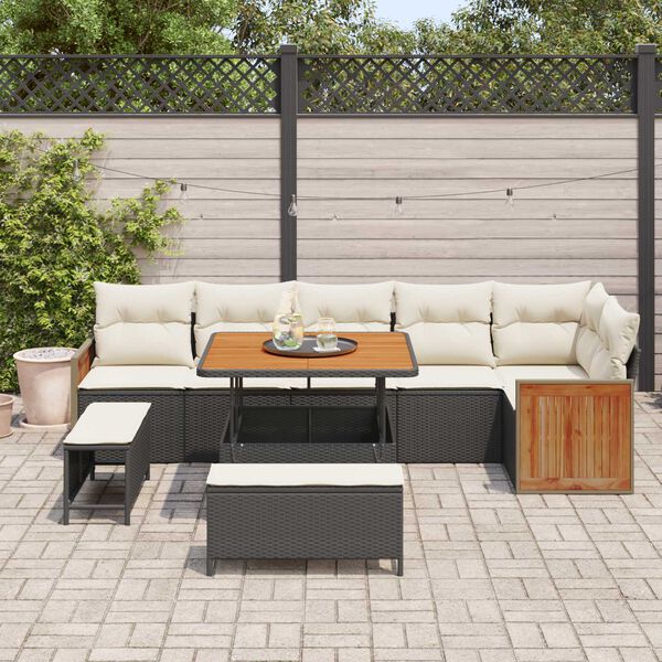 vidaXL Gartensofa-set mit Kissen 11 pcs Schwarz und Creme Poly-Rattan
